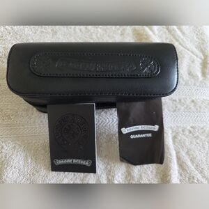Chrome Hearts Black Leather Eyewear Case w Embossed Cross – Authentic